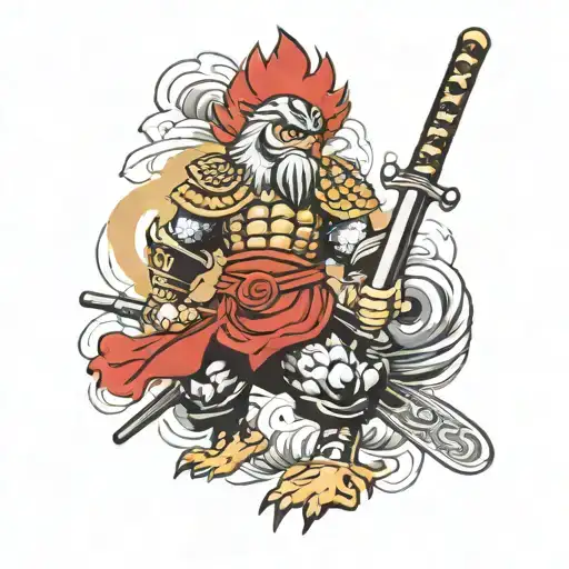 chicken samurai warrior tattoo design idea