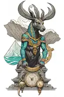 scales of anubis with time and mountains and oceans half sleeve  tattoo design idea