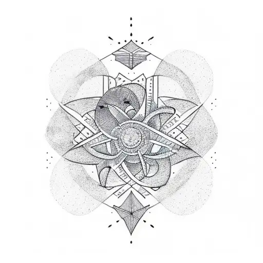 Create a minimalist tattoo design that represents the bond between grandparents and their grandchild, using abstract line art and nautical stars alongside the outlined flowers. tattoo design idea