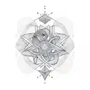 Create a minimalist tattoo design that represents the bond between grandparents and their grandchild, using abstract line art and nautical stars alongside the outlined flowers. tattoo design idea