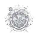 Create a minimalist tattoo design that represents the bond between grandparents and their grandchild, using abstract line art and nautical stars alongside the outlined flowers. tattoo design idea