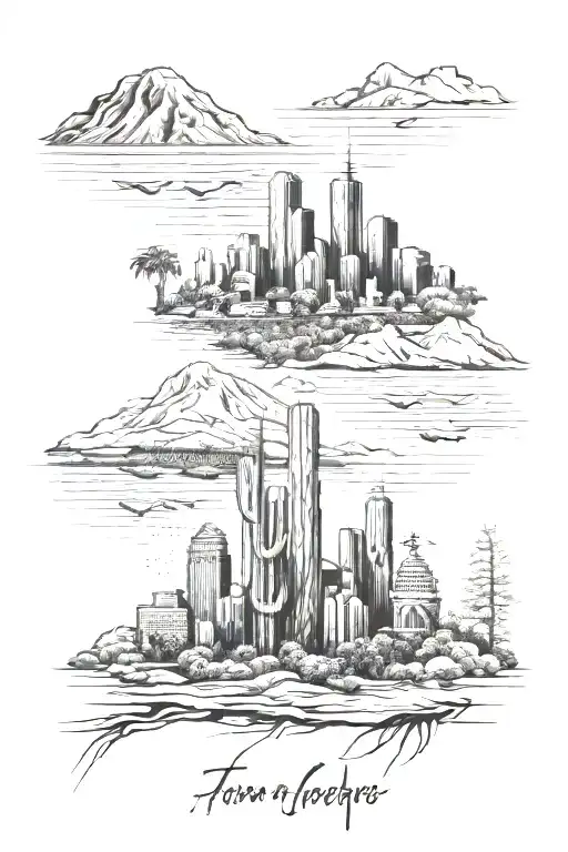 Tucson, Phoenix, Flagstaff city skyline tattoo design idea