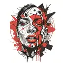 - Face split in half - One half smiling, bright and sunny - Other half crying, dark and rainy tattoo design idea