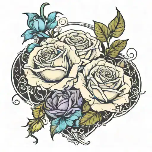 roses and Gemini zodiac sign intertwined tattoo design idea