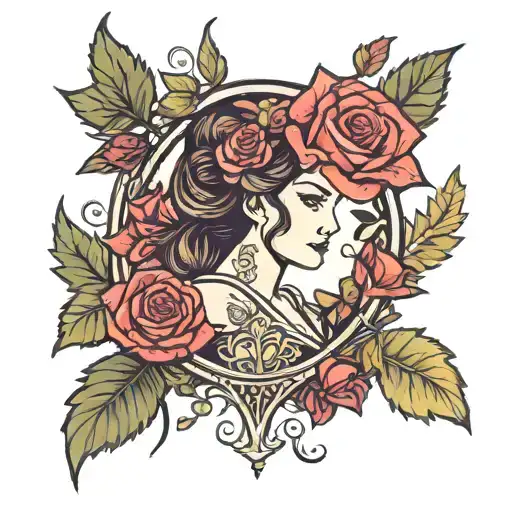 redwood trees and roses and Disney princess    tattoo design idea