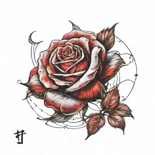  rose with Gemini zodiac sign intertwined tattoo design idea