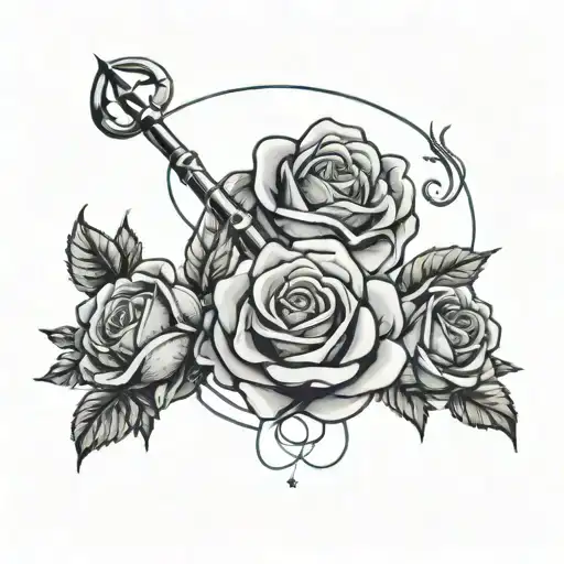 roses and Gemini zodiac symbol intertwined tattoo design idea