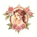 redwood trees and roses and Disney princess holding tattoo design idea