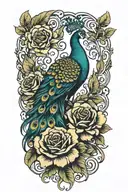  marigolds and roses  and waves peacock feathers  tattoo design idea