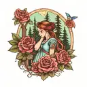 redwood trees and roses and Disney princess holding tattoo design idea