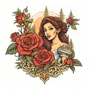 redwood trees and roses and Disney princess holding tattoo design idea