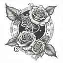roses and Gemini zodiac symbol intertwined tattoo design idea