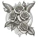 roses and Gemini zodiac symbol intertwined tattoo design idea