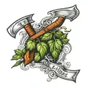 two axes in laurel wines tattoo design idea