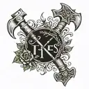 two axes in laurel wines tattoo design idea