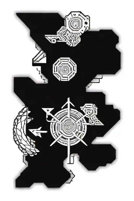 chain and line art and gothic inspired tattoo cyber sigilism tattoo design idea