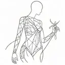A tattoo featuring a mannequin silhouette adorned with intricate fabric patterns and scissors tattoo design idea