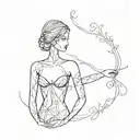 A tattoo featuring a mannequin silhouette adorned with intricate fabric patterns and scissors tattoo design idea