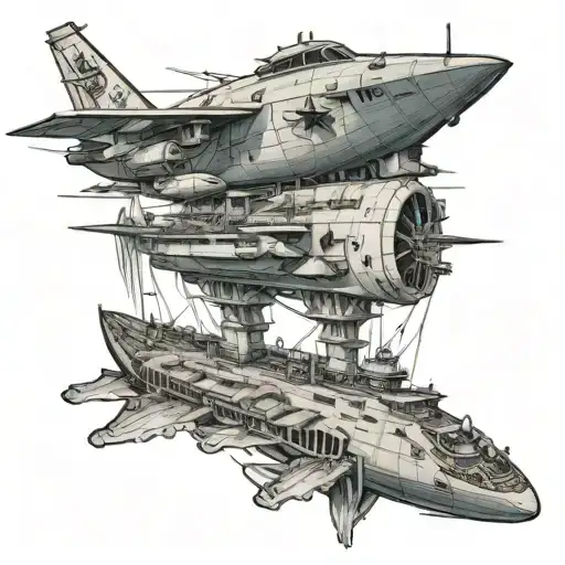 aircraft carrier with squid wrapped tattoo design idea