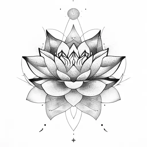 Lotus Flower with moon, stars, mountains tattoo design idea