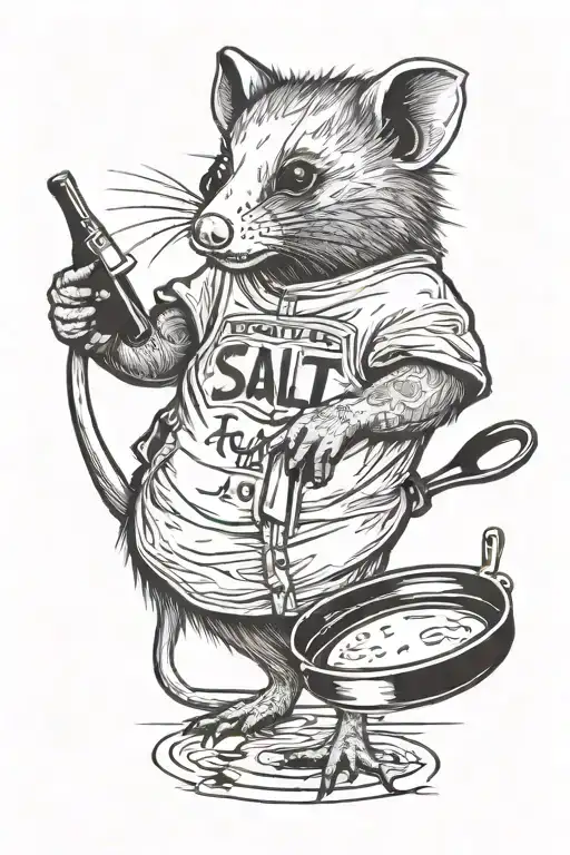 opossum holding frying pan with banner below reading "Salt Life" tattoo design idea