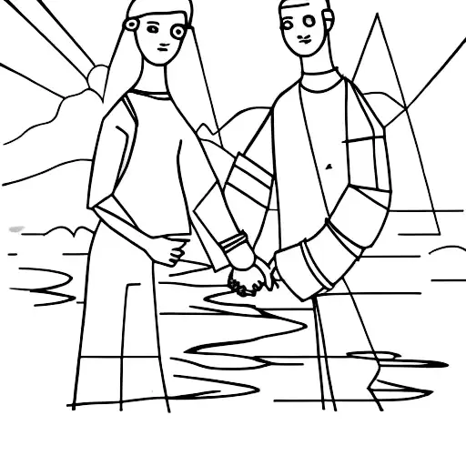 A minimalist silhouette of two siblings holding hands tattoo design idea