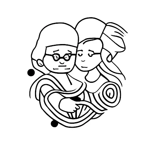 A minimalist silhouette of two siblings holding hands tattoo design idea