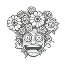 flowers with head happy, sad and terrifying expressions tattoo design idea