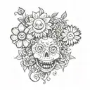 flowers with head happy, sad and terrifying expressions tattoo design idea