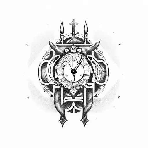 cpu circute designed in to old medival clock tattoo design idea