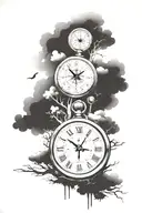 cross, Forrest, clock, compass, clouds, nature,  tattoo design idea