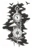cross, Forrest, clock, compass, clouds, nature,  tattoo design idea