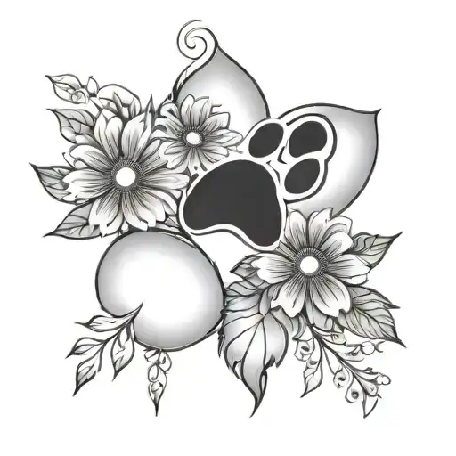 flowers with paw print surrounded tattoo design idea