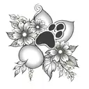 flowers with paw print surrounded tattoo design idea