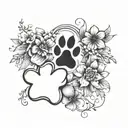 flowers with paw print surrounded tattoo design idea