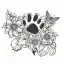flowers with paw print surrounded tattoo design idea