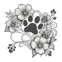 flowers with paw print surrounded tattoo design idea