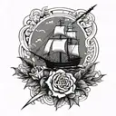 ship into Theo storm clouds with swordfish and roses  tattoo design idea