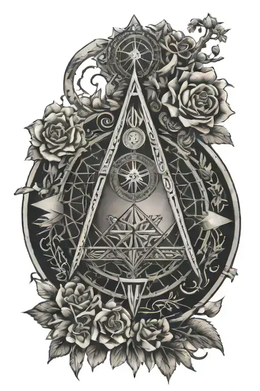 Freemasons, compass, square, illuminati, flower of life, Ohm, Anu, Enlil, and Inanna tattoo design idea