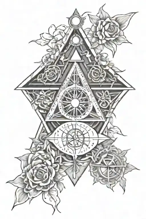 Freemasons, compass, square, illuminati, flower of life, Ohm, Anu, Enlil, and Inanna tattoo design idea