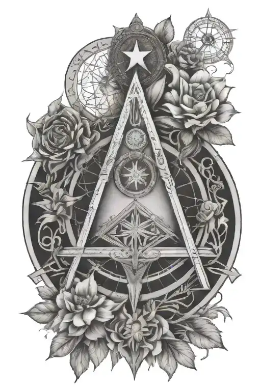 Freemasons, compass, square, illuminati, flower of life, Ohm, Anu, Enlil, and Inanna tattoo design idea