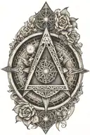 Freemasons, compass, square, illuminati, flower of life, Ohm, Anu, Enlil, and Inanna tattoo design idea