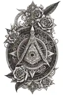 Freemasons, compass, square, illuminati, flower of life, Ohm, Anu, Enlil, and Inanna tattoo design idea