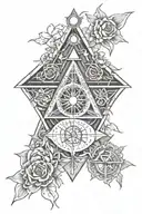 Freemasons, compass, square, illuminati, flower of life, Ohm, Anu, Enlil, and Inanna tattoo design idea