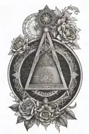 Freemasons, compass, square, illuminati, flower of life, Ohm, Anu, Enlil, and Inanna tattoo design idea