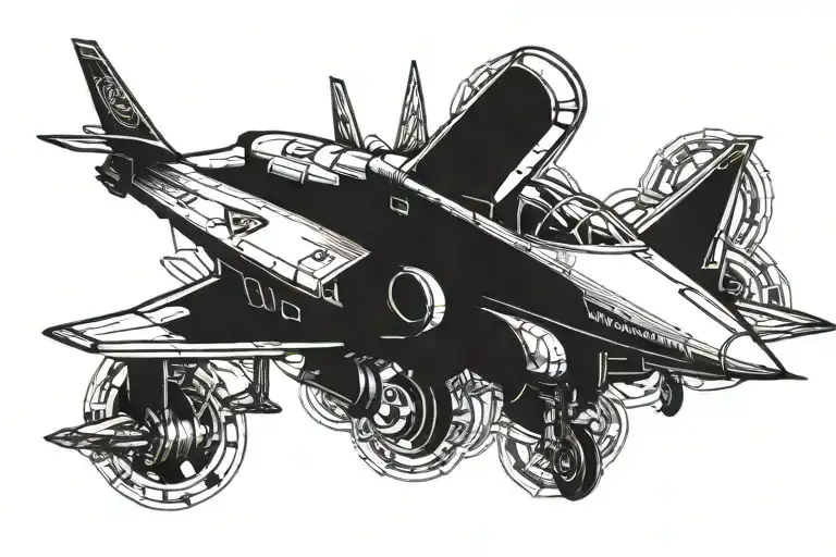 Fighter jet with Charlotte in steampunk inspired tattoo tattoo design idea