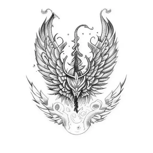 An intricate tattoo design featuring a pair of stylish shoes with elements of Fall Out 4 and Wings of Ruin incorporated into the design tattoo design idea