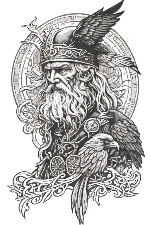 one eyed odin with 2 ravens tattoo design idea