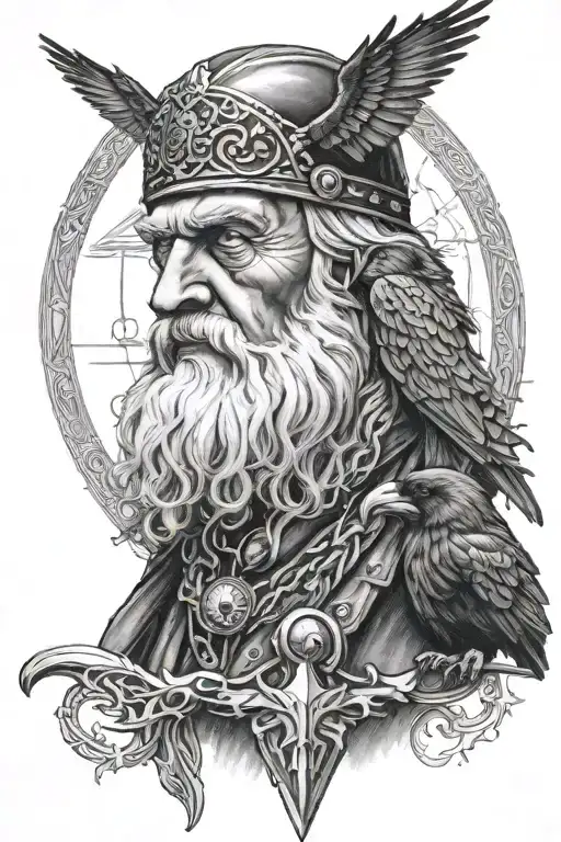 one eyed odin with 2 ravens tattoo design idea