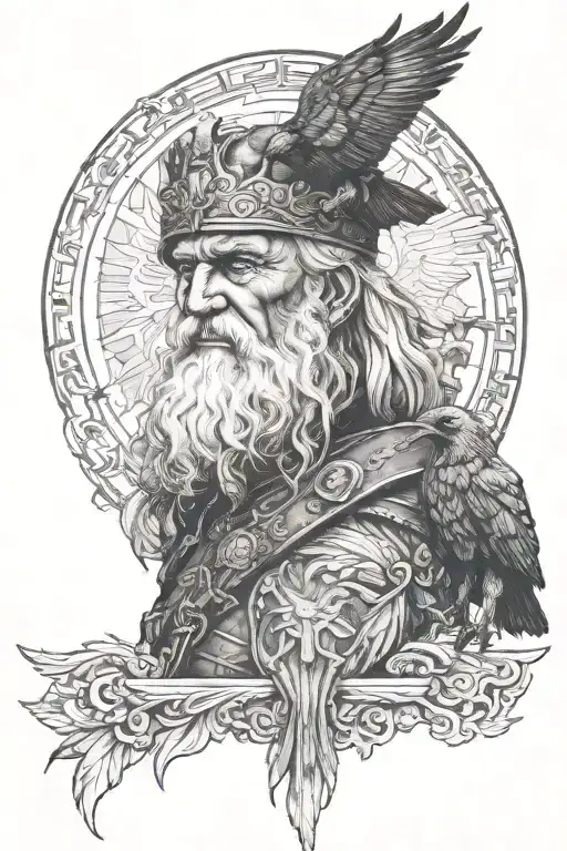 one eyed odin with 2 ravens tattoo design idea
